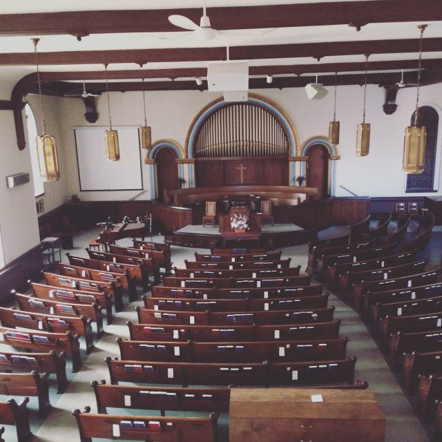 The empty sanctuary of Queen Street Baptist church.